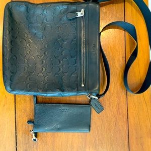 Black Coach “C” shoulder/messenger bag with Black coach wallet set